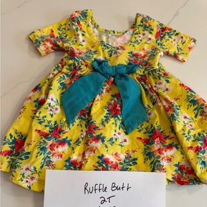 Yellow Floral Dress with Teal Bow